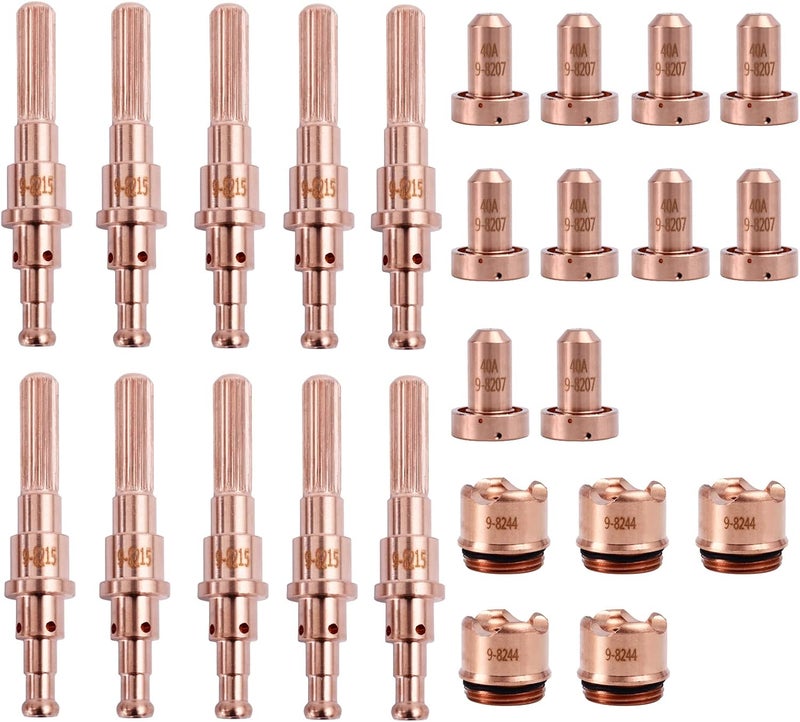 Lewan Store 10Pcs 9-8215 Plasma Cutter Electrode and 10Pcs 9-8207 Plasma Cutter Nozzle Tips and 5 Pcs 9-8244 Plasma Cutter Drag Shield Cup Fit for Plasma Cutting Torch Consumables - Image 1